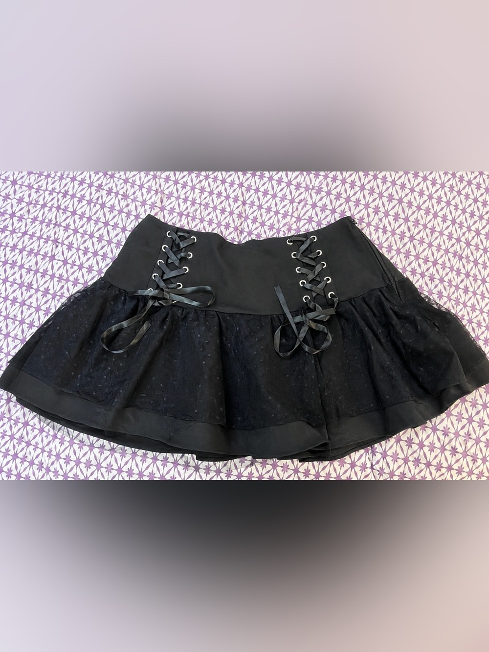 Hot Topic Polka Dot Mesh Ribbon Lace-Up Skirt – Size XL NWOT